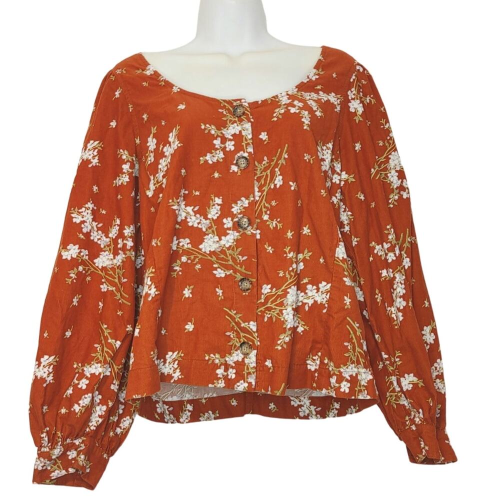 Madewell Corduroy Shirred-Sleeve Button-Front Top Farmstand Bouquet Womens L - Picture 3 of 7
